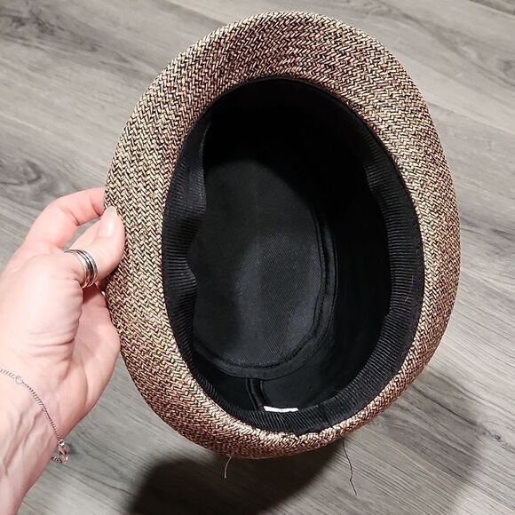 Varigated Brown & Black Straw Tight Woven Fedora Hat - Picture 3 of 4